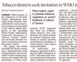 Tobacco farmers seek invitation to WHO meet [The Hindu]_30092016