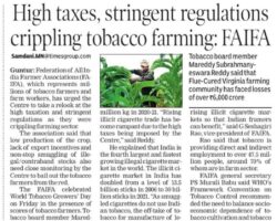 High taxes, stringent regulations crippling tobacco farming - FAIFA [The Times of India]_29102022