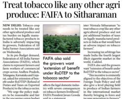 Treat tobacco like any other agri produce - FAIFA to Sitharaman [Millennium Post]_05012023