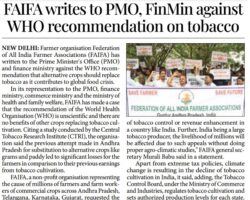 FAIFA writes to PMO, FinMin against WHO recommendation on tobacco [Millennium Post]_01062023