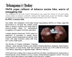 FAIFA urges rollback of tobacco excise hike, warns of smuggling risk [Telanagna Today]_02012026